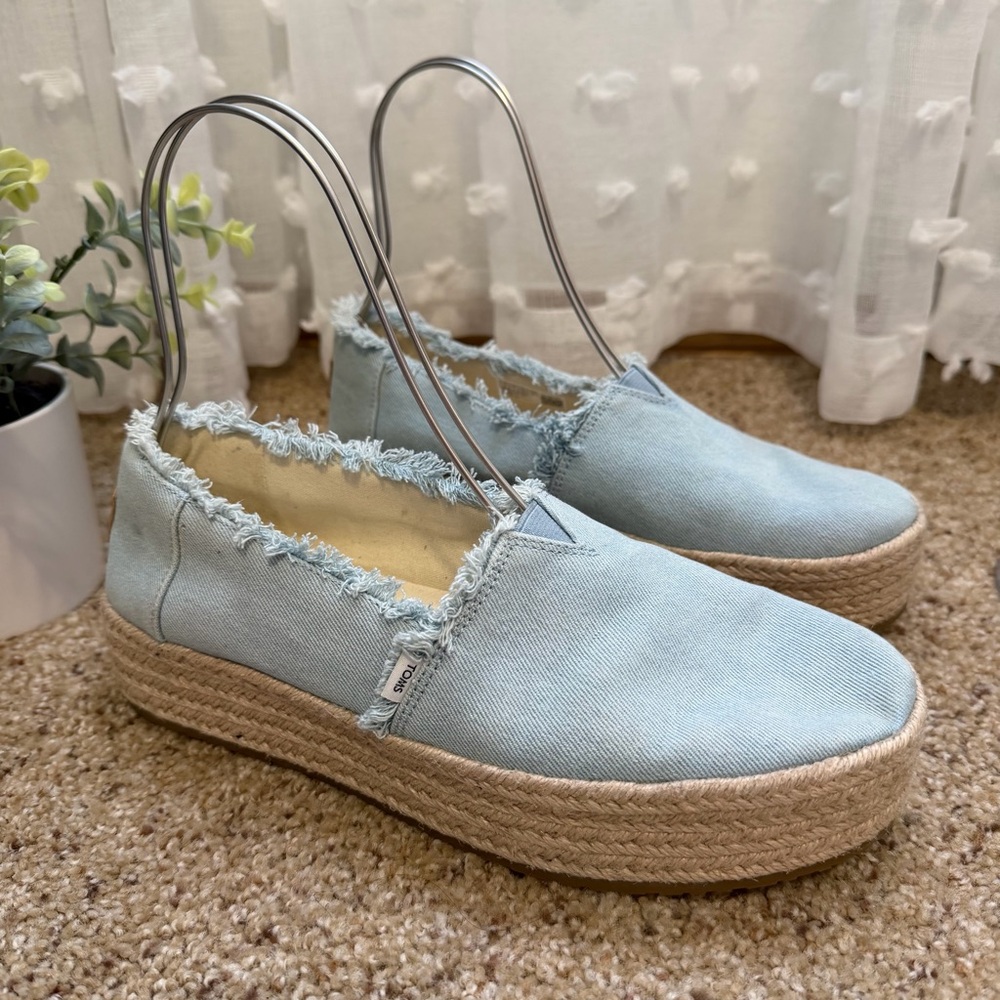 Toms Valencia Light Blue Boho Espadrille Slip-On Shoes - Picture 2 of 9